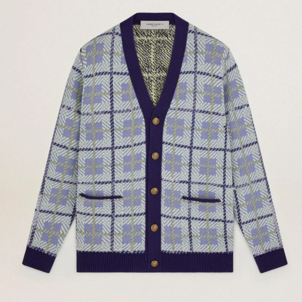 Golden Goose Sequin Embellished Plaid Wool Blend Cardigan Multicolor - Picture 1 of 13